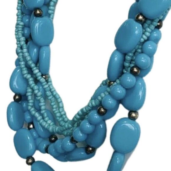 Womens Blue Simulated Turquoise Southwestern Beaded Vintage Boho Necklace - Picture 3 of 9